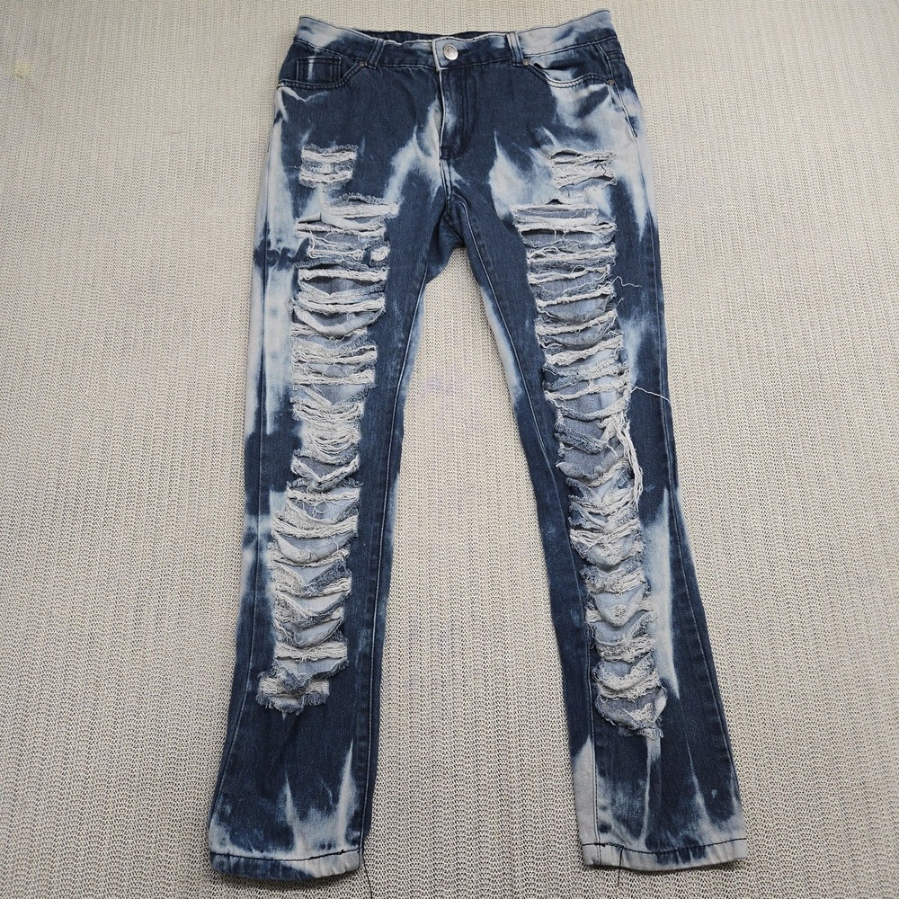 Thrill Jeans Womens 11 Blue Bleach Distressed Ripped Skinny Punk Stretch Denim